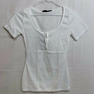 PRETTYLITTLETHING Womens NWT White Rib Hook&Eye Top Size 2